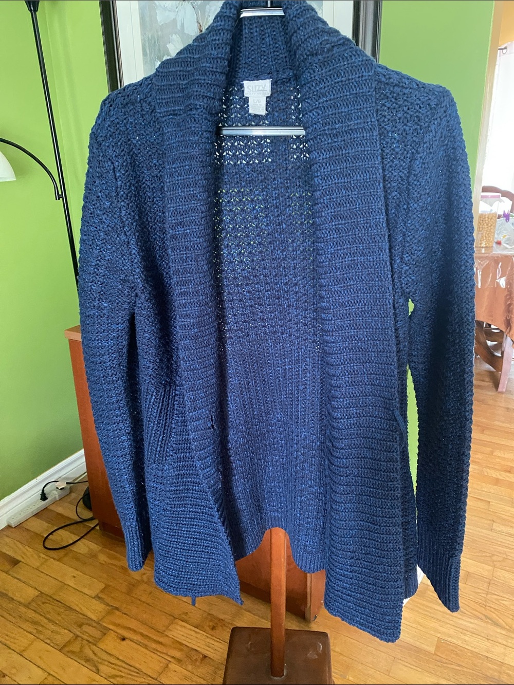 Suzy Shier Navy Open-Front Knit Cardigan